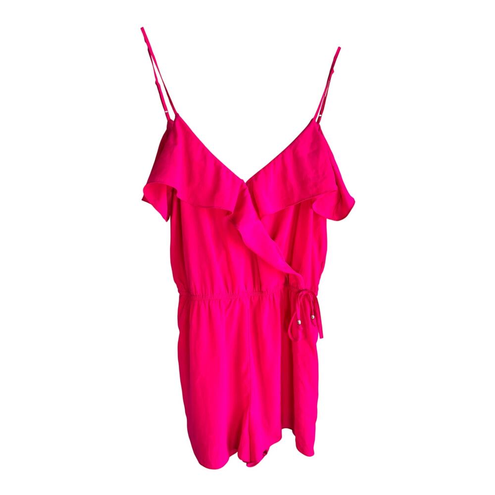 American Eagle Pink Ruffle Romper Women Medium Flowy Sleeveless